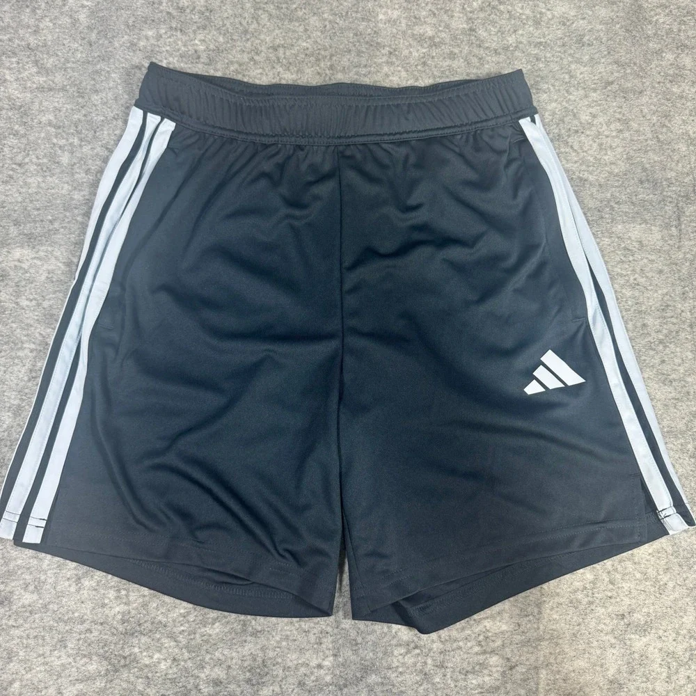 Adidas Mens Black 3-Stripe Athletic Soccer Shorts Size Medium 7 Inch Inseam